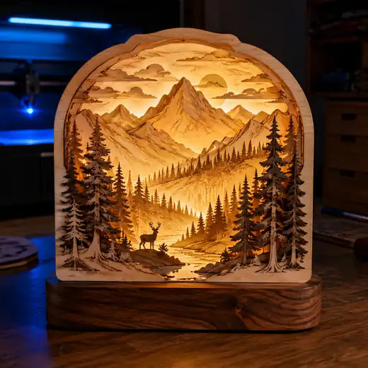 Diseño CNC de lámpara bosque iluminada